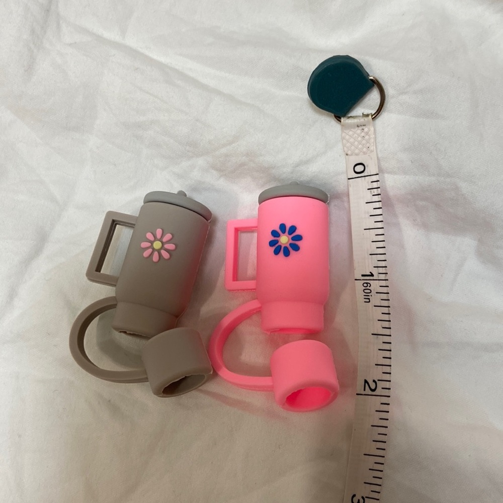 SHEIN 2 silicone straw cover cap for Stanley Cup. Pink & gray straw toppers. - Picture 12 of 15